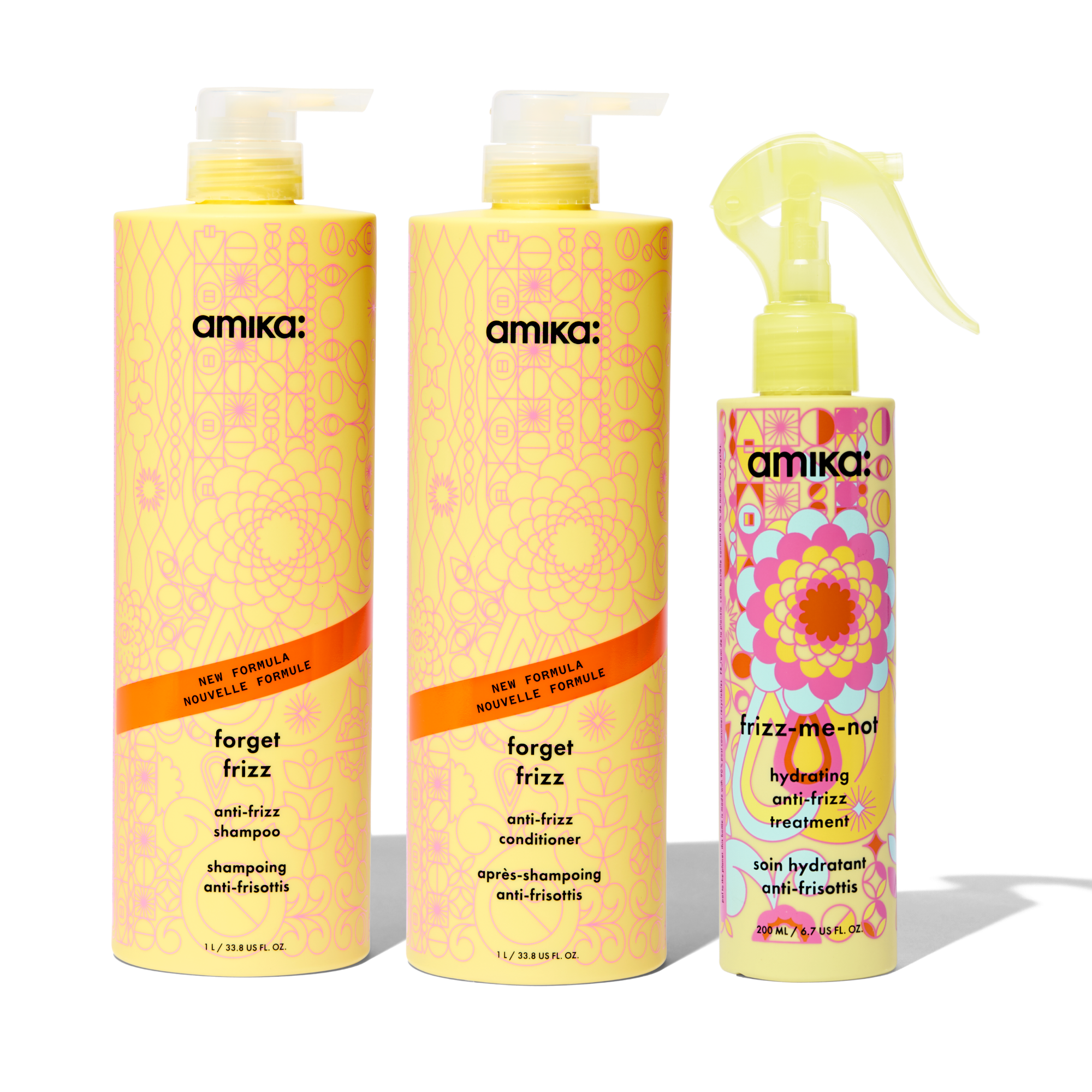 super-sized frizz fighters set anti-frizz shampoo. conditioner + treatment