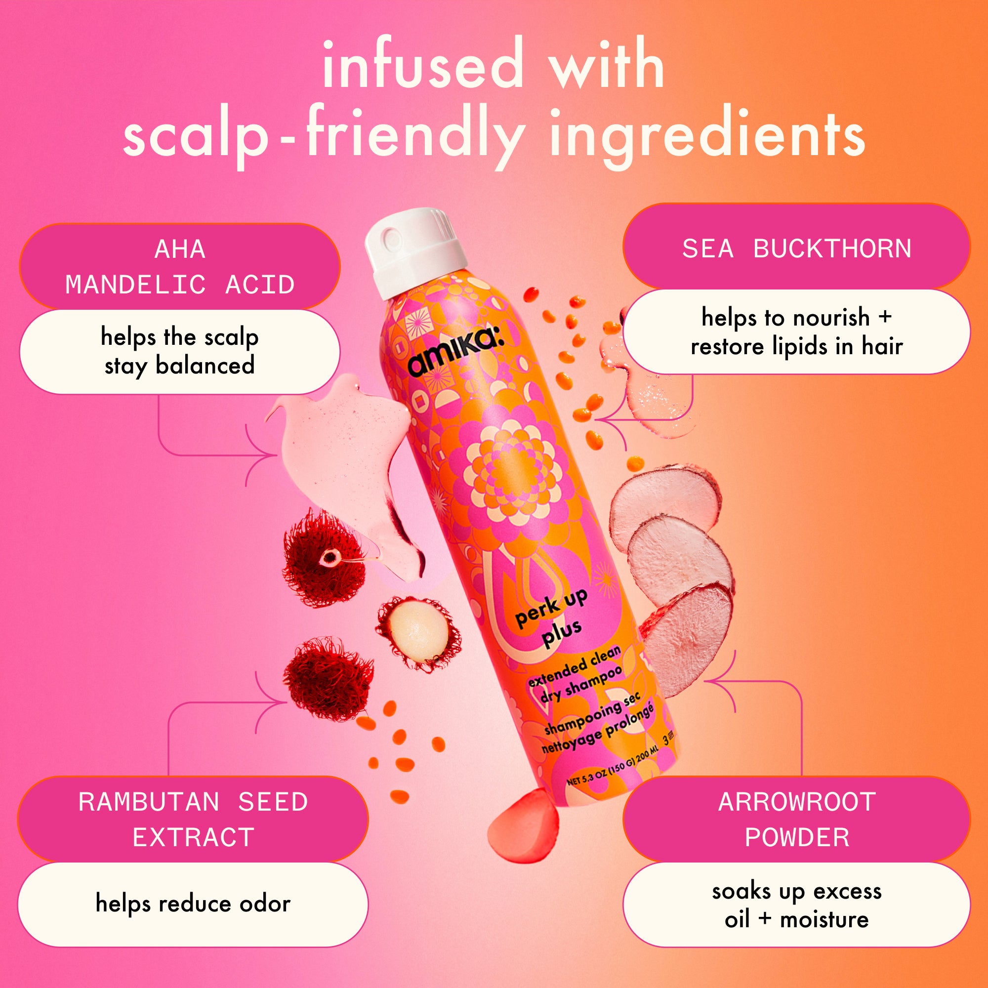 refresh. prep + mist set amika:aura hair + body mist. perk up plus dry shampoo. superfruit star styling oil - Image 9